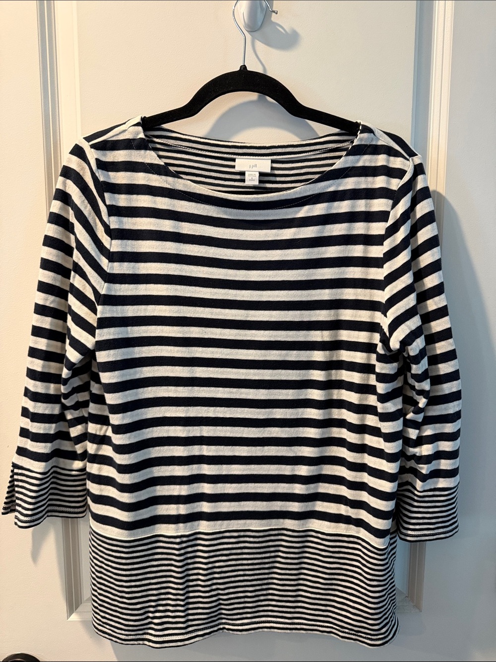 J. Jill Navy and White Striped Boatneck Long Sleeve Top